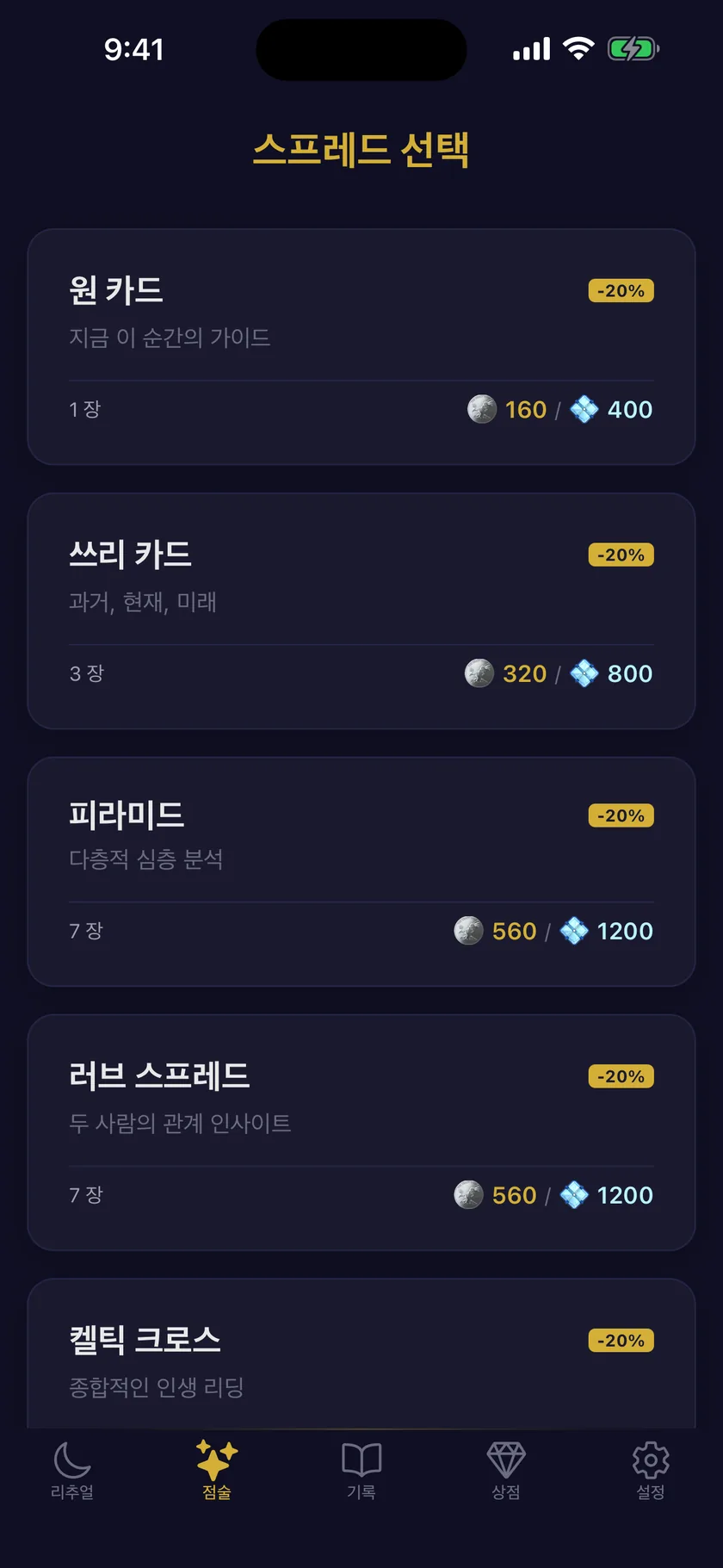 다섯 가지 스프레드, 질문의 깊이에 따라